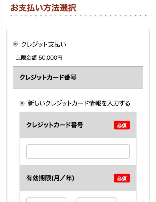 支払方法を選択画面